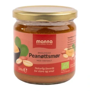 Økologisk peanøttsmør med havsalt i 330g glass fra Manna