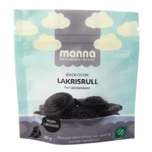 Økologisk lakrisrull i 80g pose fra Manna
