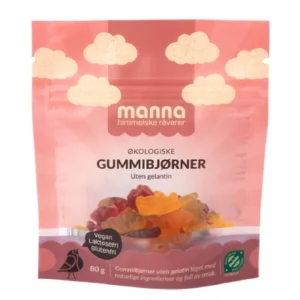 Økologiske gummibjørner uten gelatin i 80g pose fra Manna