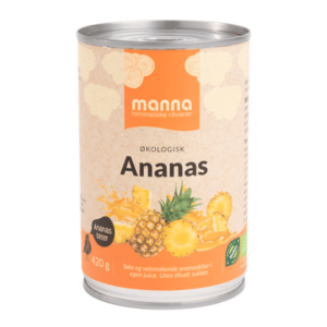 Økologisk hermetisert ananas i 420g forpakning fra Manna