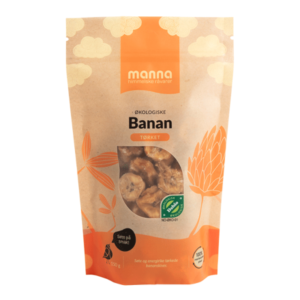 Økologisk skivet banan i 150g pose fra Manna