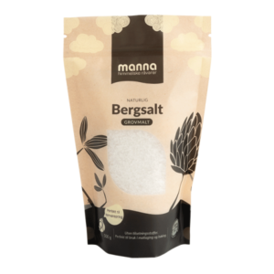 Naturlig grovmalt bergsalt i 500g pose fra Manna