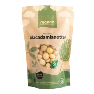 Økologiske macadamianøtter i 200g pose fra Manna