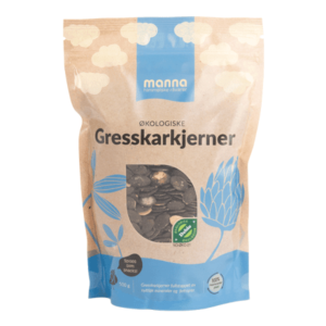 Økologiske gresskarkjerner i 500g pose fra Manna