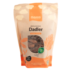 Økologiske dadler uten stein i 450g pose fra Manna