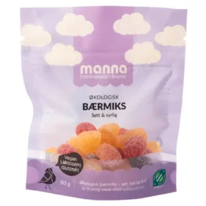 Økologisk bærmiks godteri i 80g pose fra Manna