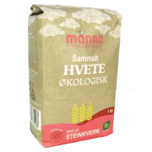 Økologisk sammalt hvetemel i 1kg pose fra Manna