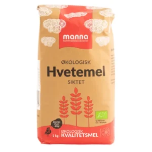 Økologisk siktet hvetemel i 1kg pose fra Manna