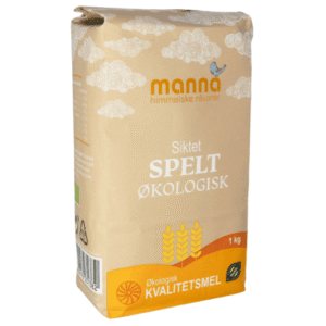 Økologisk siktet speltmel i 1kg pose fra Manna