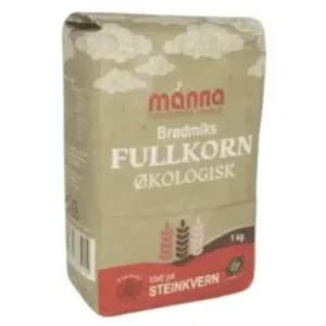 Økologisk fullkorns brødmiks i 1kg pose fra Manna
