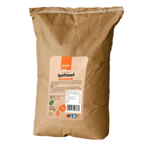 Økologisk sammalt fint speltmel i 10kg sekk fra Manna