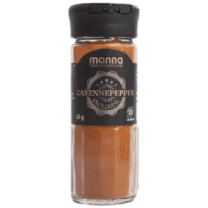 Økologisk cayennepepper i 58g krydderglass fra Manna
