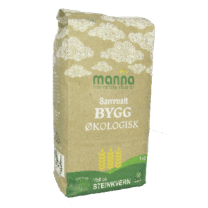 Økologisk sammalt byggmel i 1kg pose fra Manna
