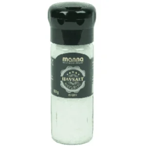 Naturlig havsalt i 100g krydderglass med kvern fra Manna