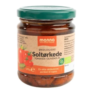 Økologisk soltørkede tomater i olivenolje i 170g glass fra Manna