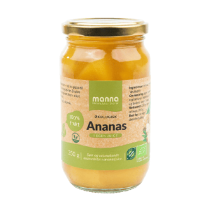 Økologisk ananas i egen juice i 350g glass fra Manna